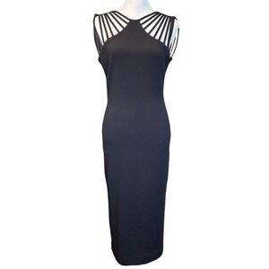 Dress The Population Black Gwen Midi Dress, Medium, Cocktail Party, Travel, Chic